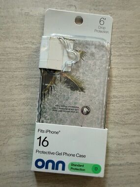 onn iPhone 16 Clear Gel Case with Palm Leaf Design - Transparent